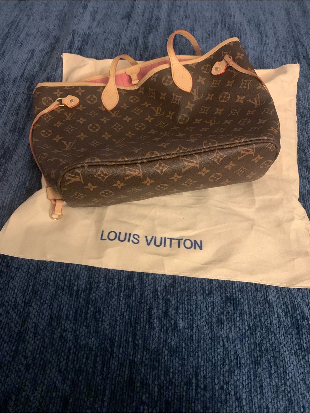 Faux Louis Vuitton Monogram Canvas Tote with Pink Interior Trim